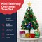 23-Inch Mini Christmas Tree Tabletop with Multicolor LED Lights and Ornaments (Dark Green)